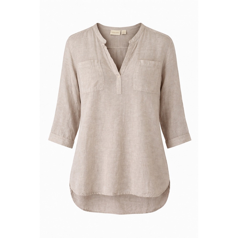 Chicos Linen Tunic Top Size 2 (Large) Beige Neutral Lightweight 3/4 Sleeve